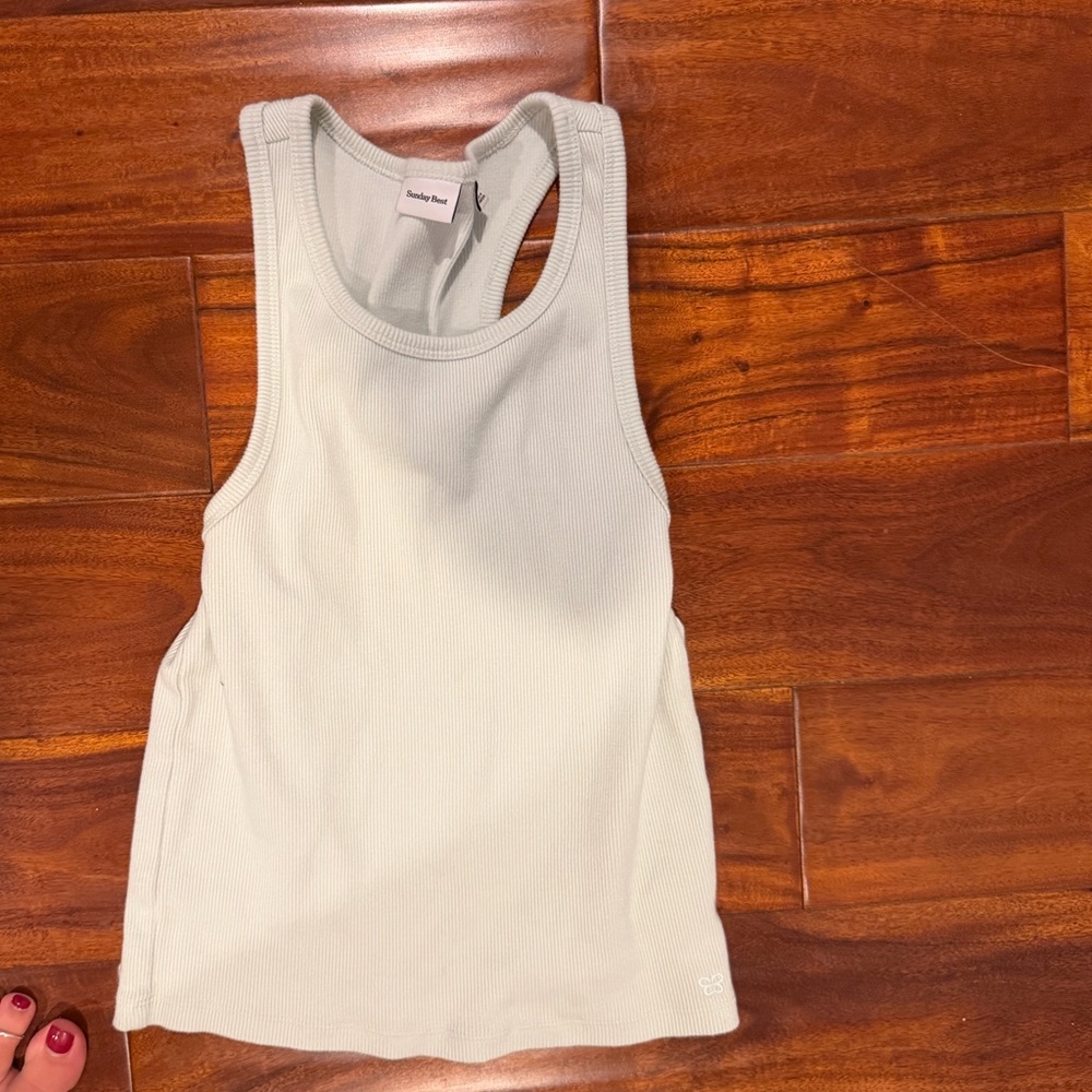 Sunday Best Ribbed Tank Top in Light Sage Green